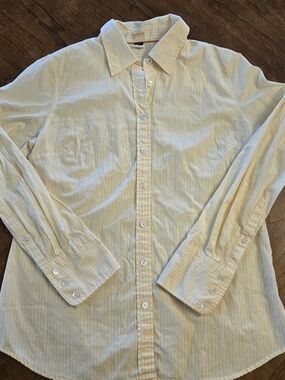 J.Crew Ladies's Light Yellow Stripe Button-Down Shirt - SLIM FIT large